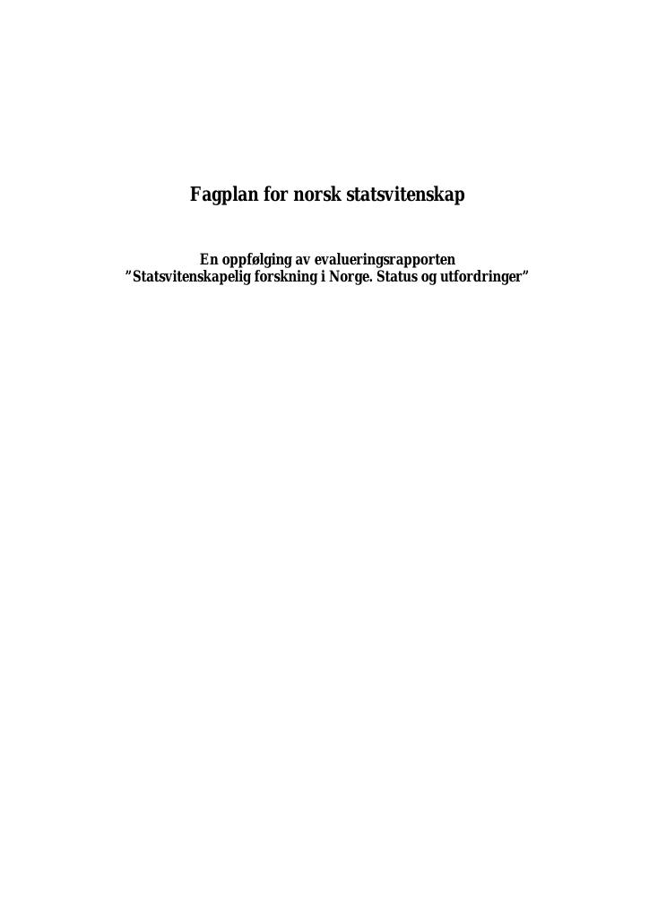Forsiden av dokumentet Fagplan for norsk statsvitenskap
