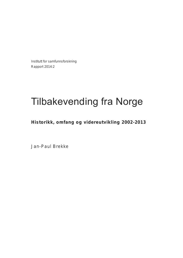 Forsiden av dokumentet Tilbakevending fra Norge
