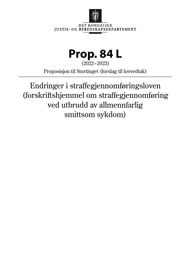 Forsiden av dokumentet Prop. 84 L (2022–2023)