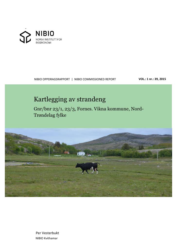 Forsiden av dokumentet Kartlegging av strandeng : gnr/bnr 23/1, 23/3, Fornes. Vikna kommune, Nord-Trøndelag fylke