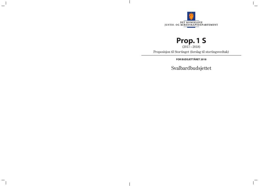 Forsiden av dokumentet Prop. 1 S (2017–2018)