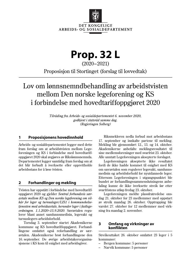 Forsiden av dokumentet Prop. 32 L (2020–2021)