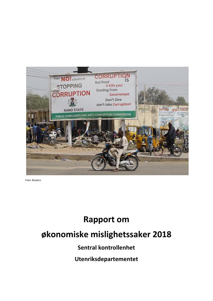 Forsiden av dokumentet Rapport om økonomiske mislighetssaker 2018