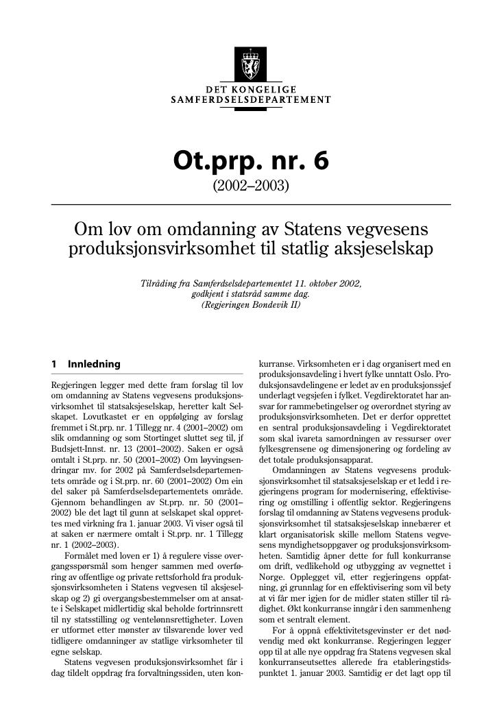 Forsiden av dokumentet Ot.prp. nr. 6 (2002-2003)