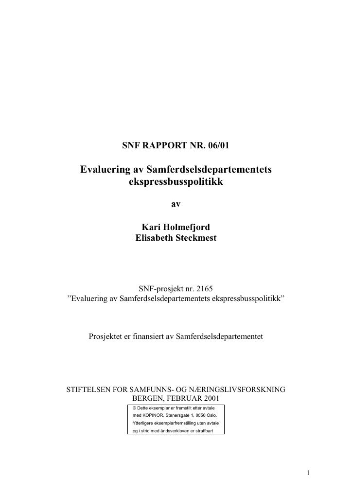 Forsiden av dokumentet Evaluering av Samferdselsdepartementets ekspressbusspolitikk 