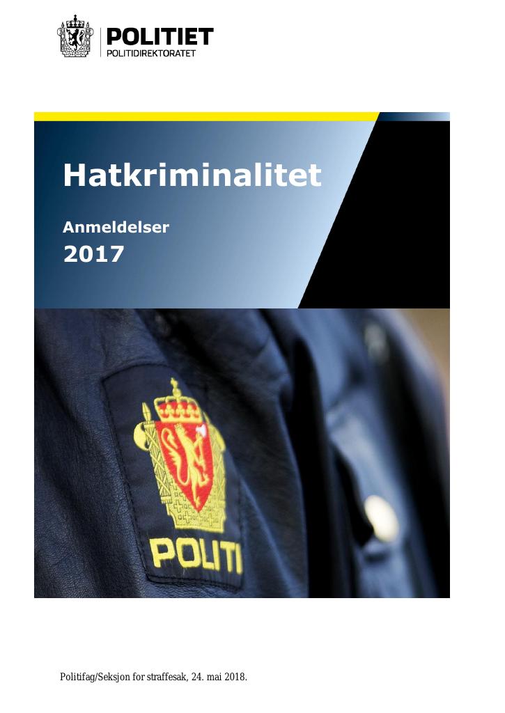 Forsiden av dokumentet Anmeldelser med hatmotiv 2017