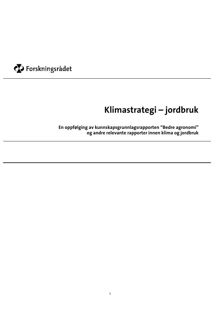 Forsiden av dokumentet Klimastrategi -jordbruk