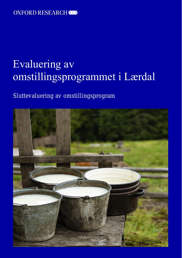 Forsiden av dokumentet Evaluering av omstillingsprogrammet i Lærdal : Sluttevaluering av omstillingsprogram