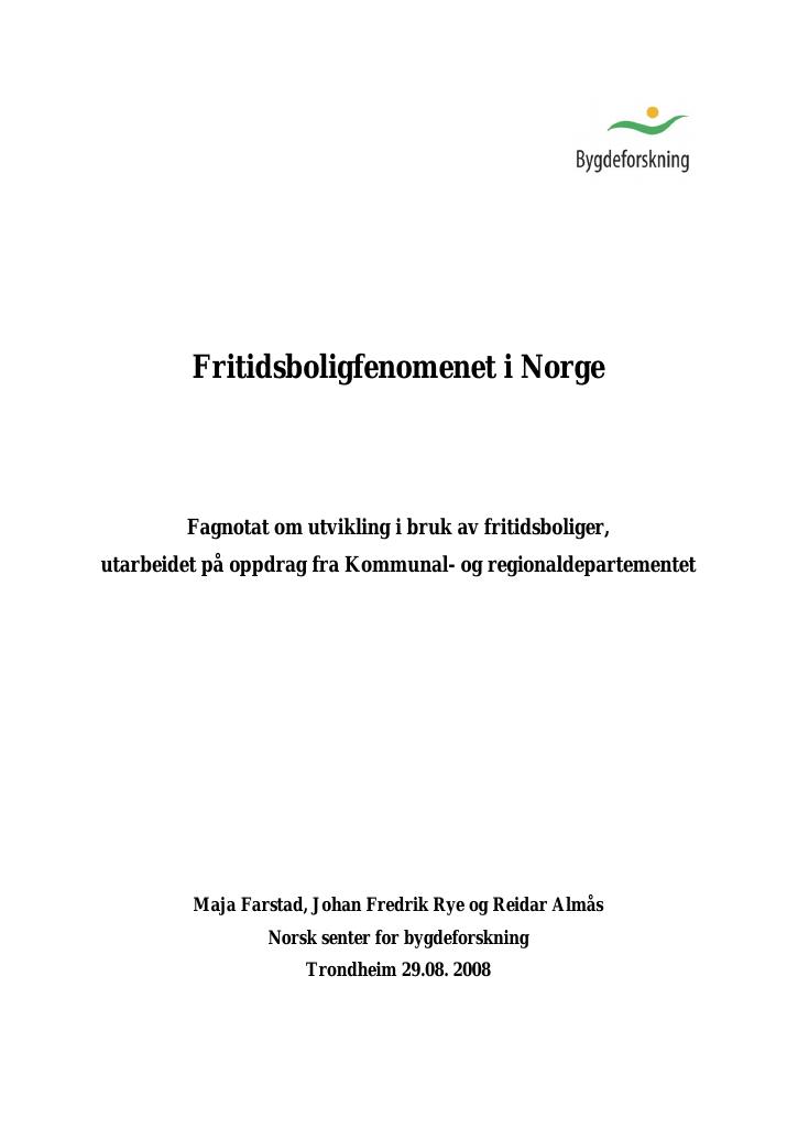Forsiden av dokumentet Fritidsboligfenomenet i Norge