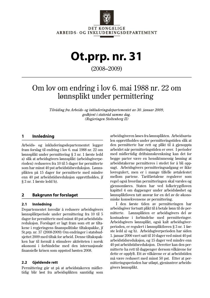 Forsiden av dokumentet Ot.prp. nr. 31 (2008-2009)