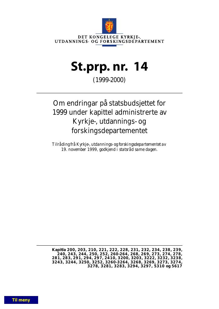 Forsiden av dokumentet St.prp. nr. 14 (1999-2000)