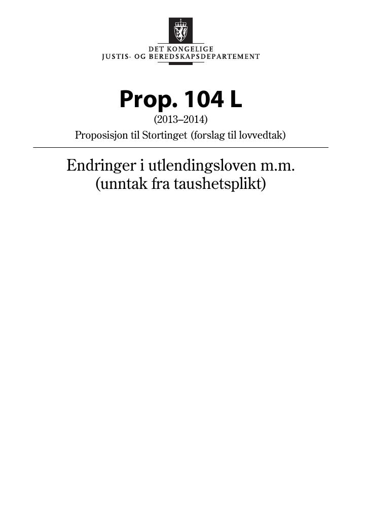Forsiden av dokumentet Prop. 104 L (2013–2014)