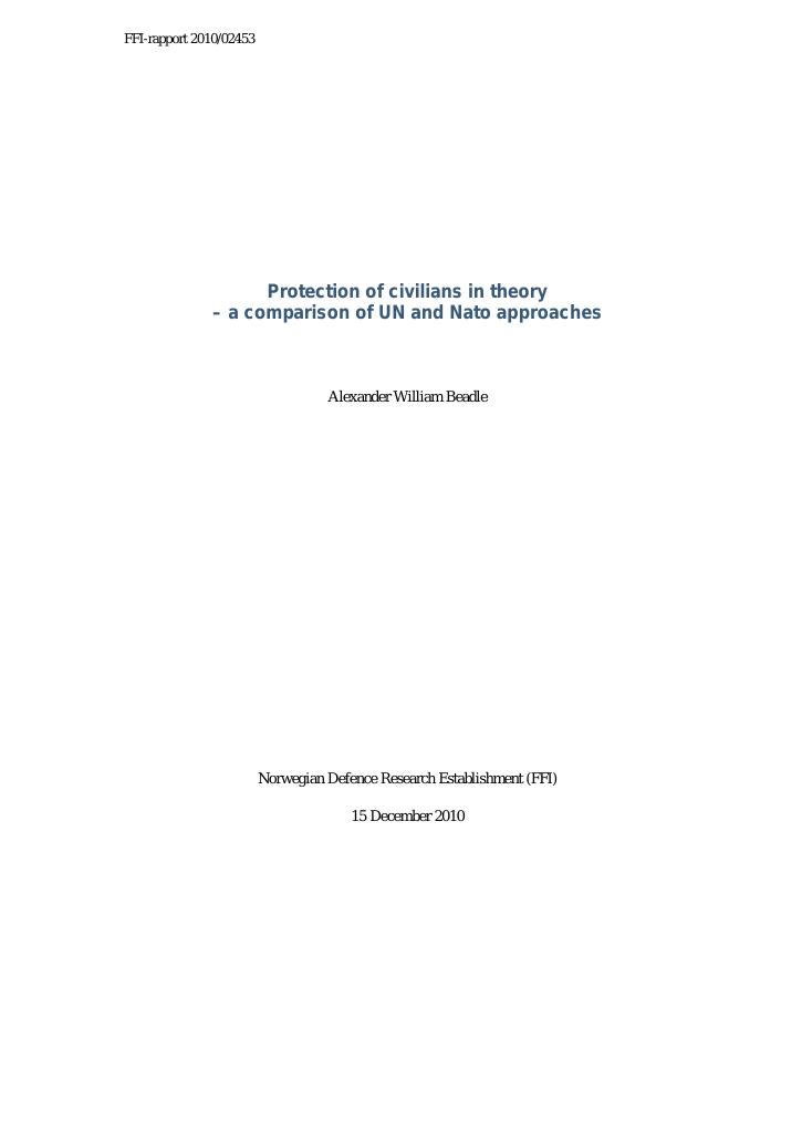 Forsiden av dokumentet Protection of civilians in theory - a comparison of UN and Nato approaches