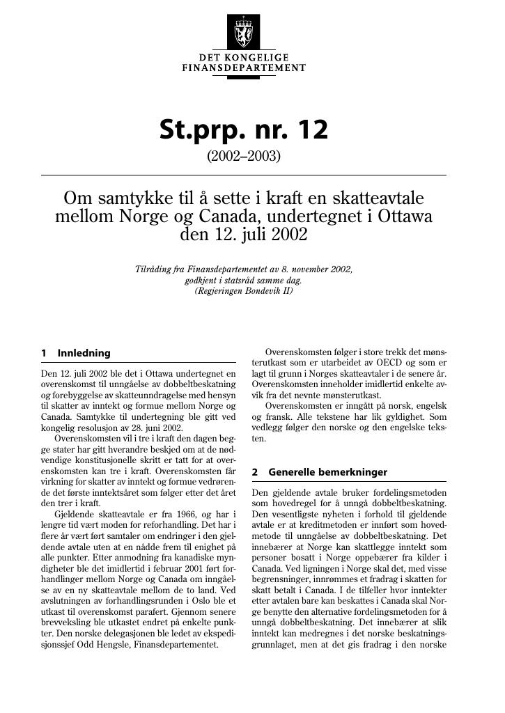 Forsiden av dokumentet St.prp. nr. 12 (2002-2003)