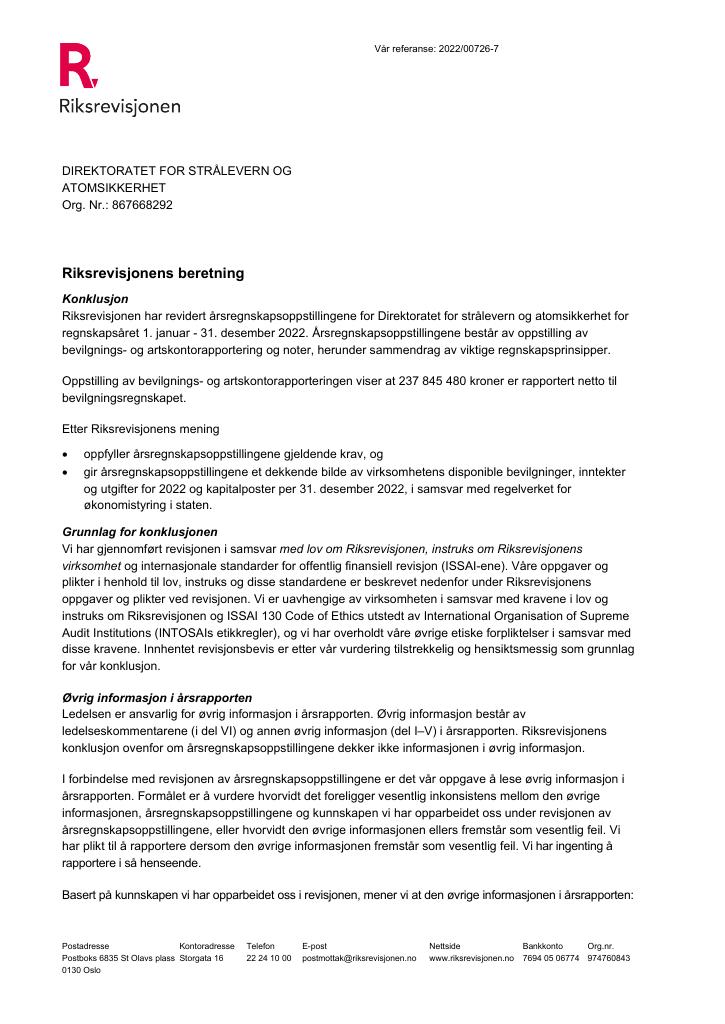 Forsiden av dokumentet Revisjonsberetning 2022