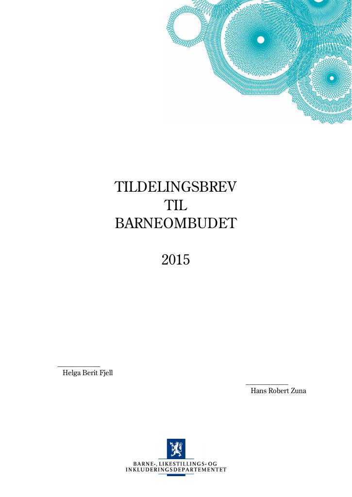 Forsiden av dokumentet Tildelingsbrev 2015