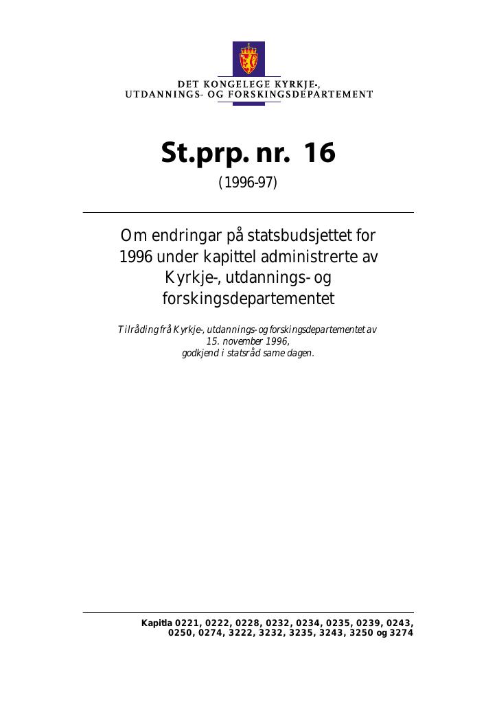 Forsiden av dokumentet St.prp. nr. 16 (1996-97)