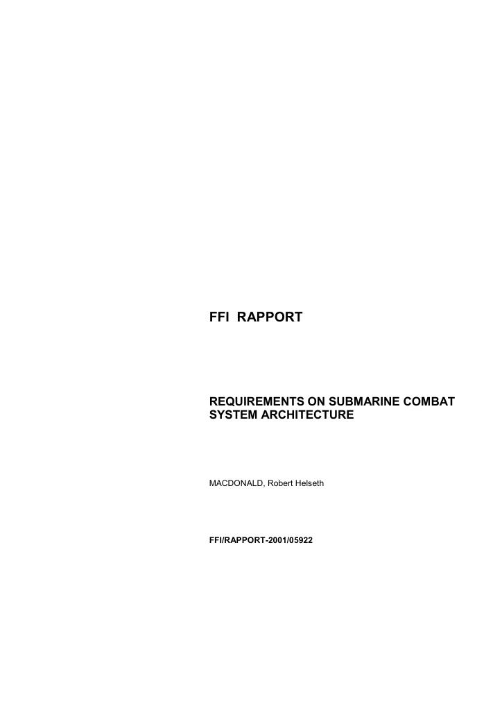 Forsiden av dokumentet Requirements on submarine combat system architecture