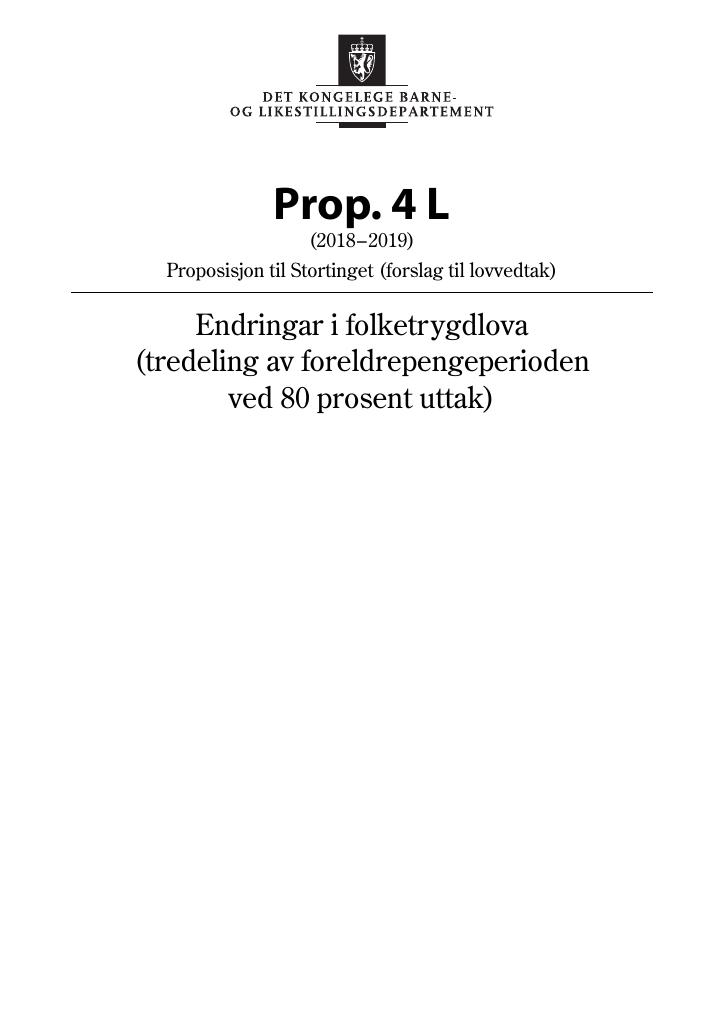 Forsiden av dokumentet Prop. 4 L (2018–2019)