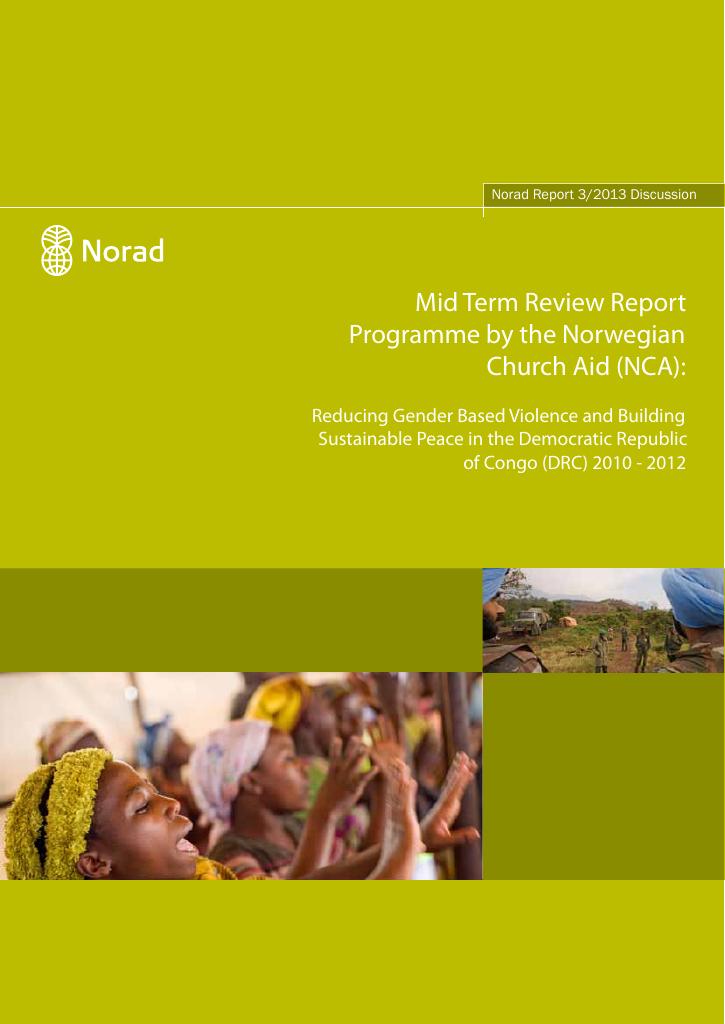 Forsiden av dokumentet Reducing Gender Based Violence and Building Sustainable Peace in the Democratic Republic of Congo (DRC) 2010 – 2012