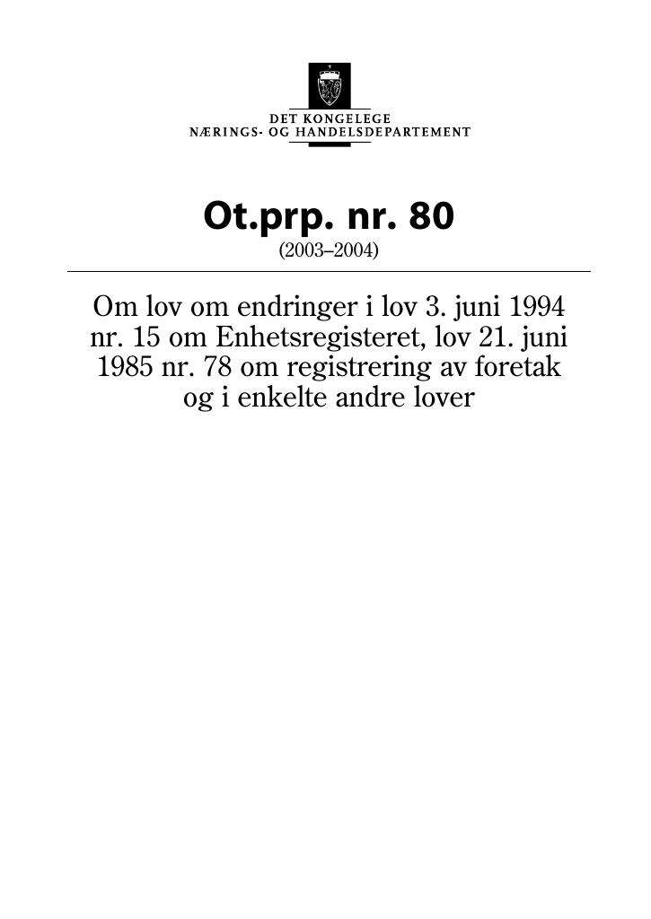 Forsiden av dokumentet Ot.prp. nr. 80 (2003-2004)