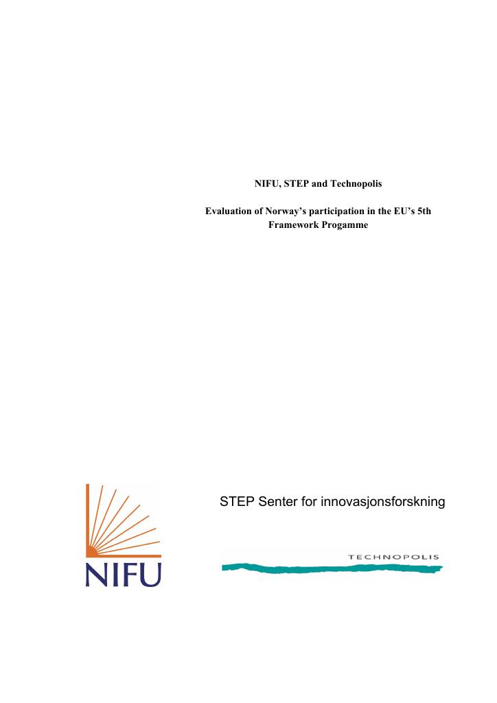 Forsiden av dokumentet Evaluation of Norway's participation in the EU's 5th Framework Programme(.pdf)