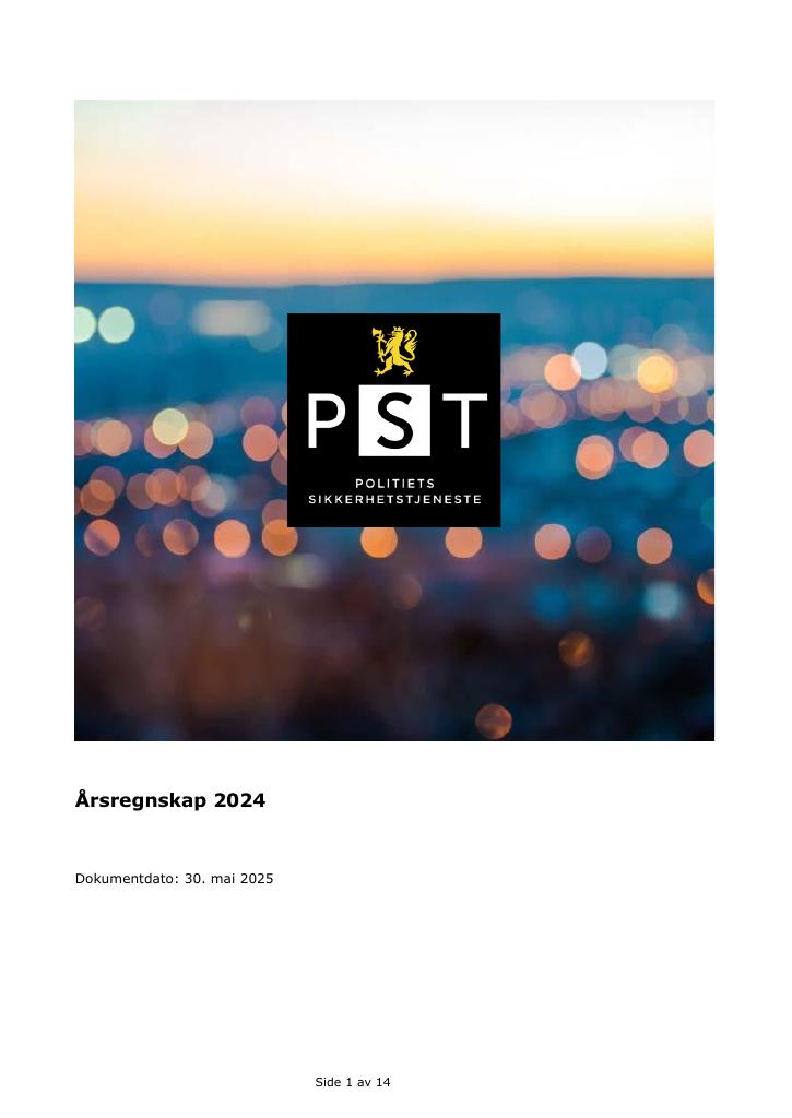Forsiden av dokumentet Årsregnskap PST 2024 (PST lager bare årsregnskap, ikke årsrapport)