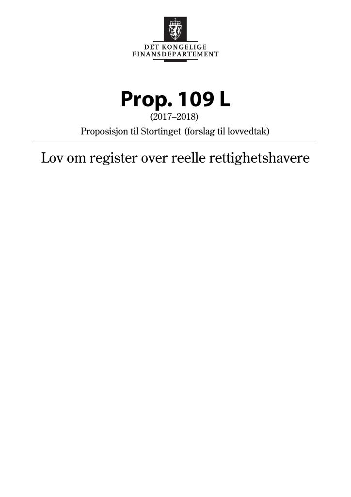 Forsiden av dokumentet Prop. 109 L (2017–2018)