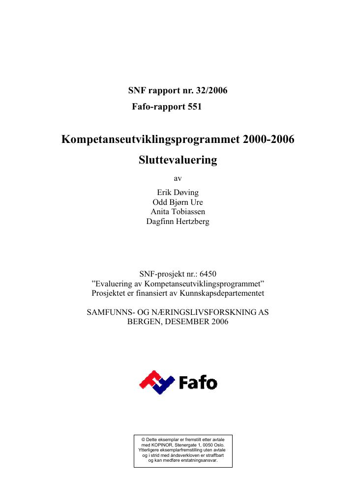 Forsiden av dokumentet Kompetanseutviklingsprogrammet 2000-2006