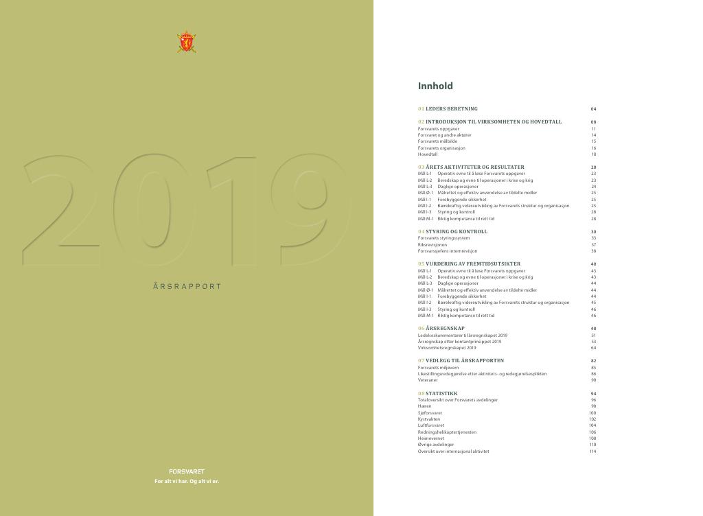 Forsiden av dokumentet Forsvaret-aarsrapport 2019.pdf