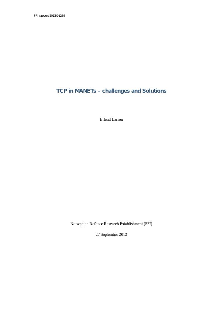 Forsiden av dokumentet TCP in MANETs - challenges and solutions