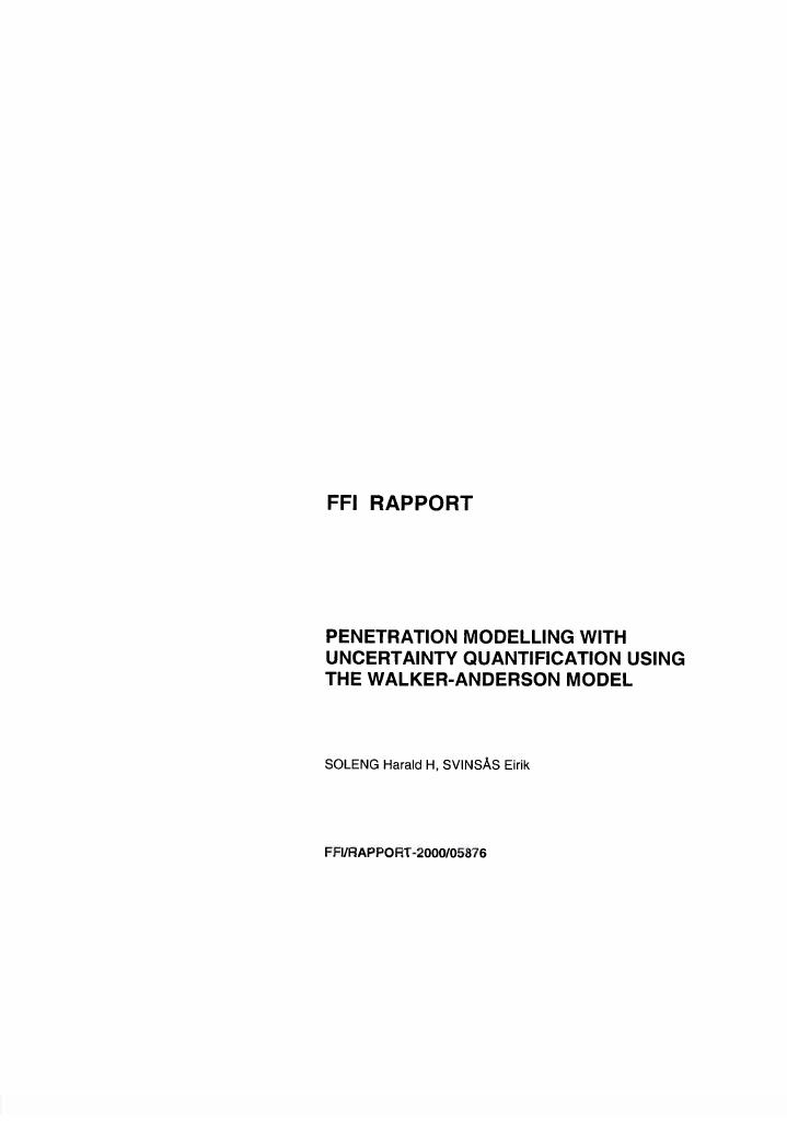 Forsiden av dokumentet Penetration modelling with uncertainty quantification using the Walker-Anderson model