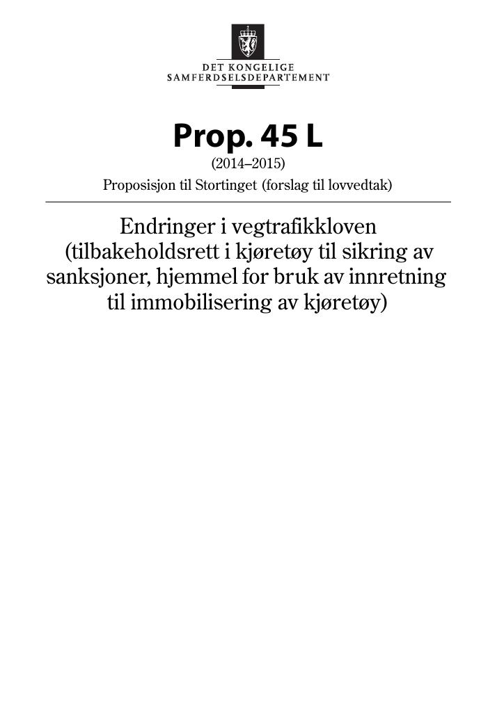 Forsiden av dokumentet Prop. 45 L (2014-2015)