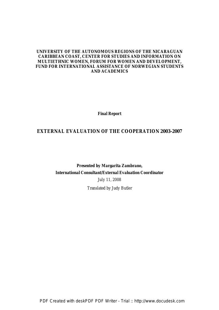 Forsiden av dokumentet Final Report. External Evaluation Of The Cooperation 2003-2007