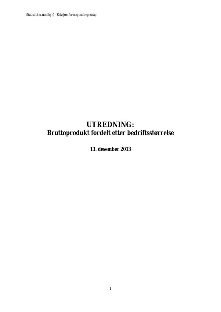 Forsiden av dokumentet Bruttoprodukt fordelt etter bedriftsstørrelse