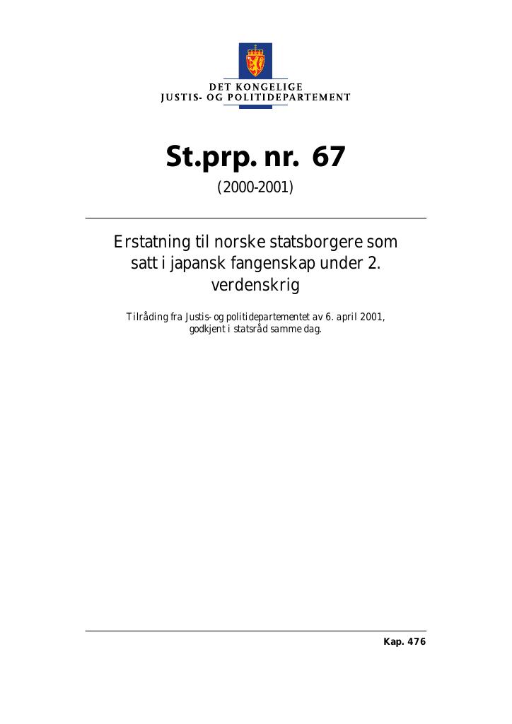 Forsiden av dokumentet St.prp. nr. 67 (2000-2001)