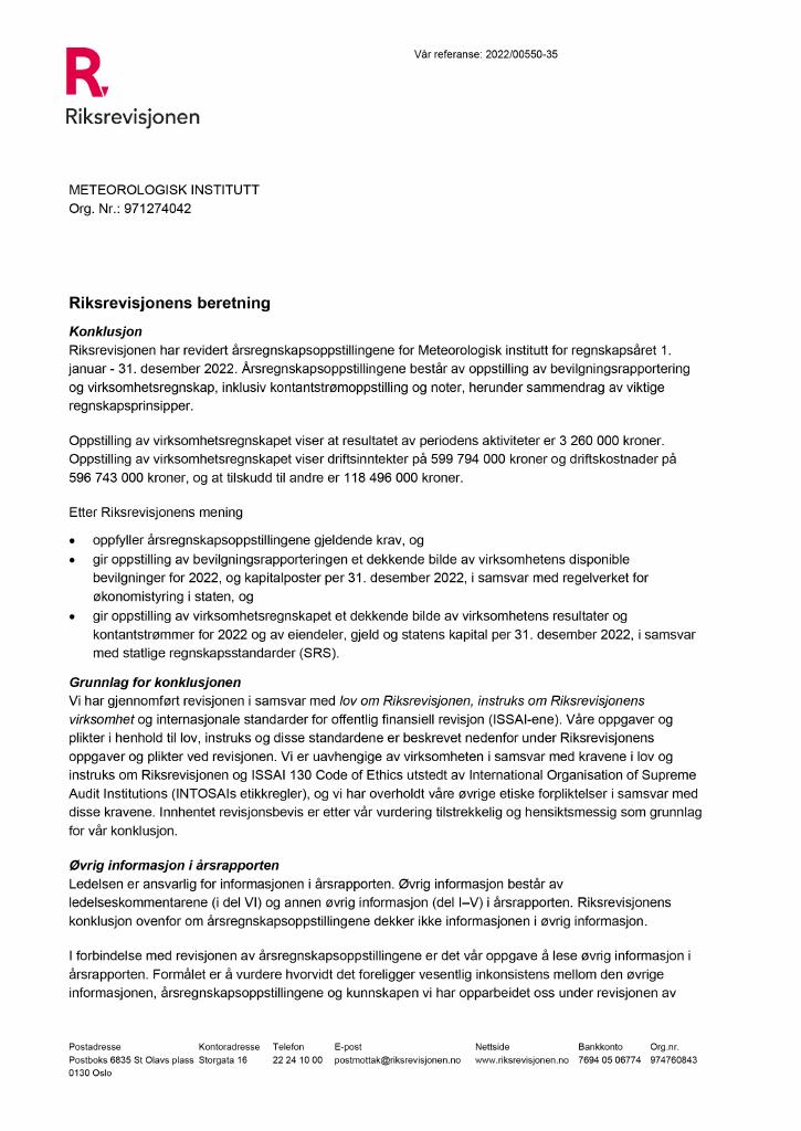 Forsiden av dokumentet Riksrevisjonens beretning 2022