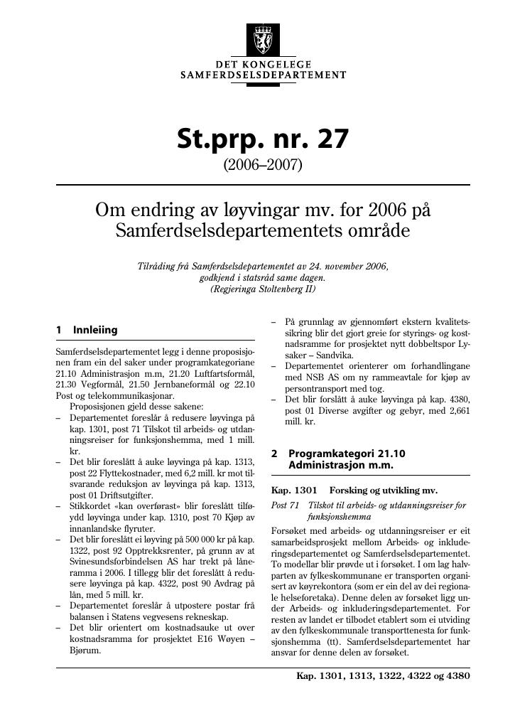 Forsiden av dokumentet St.prp. nr. 27 (2006-2007)