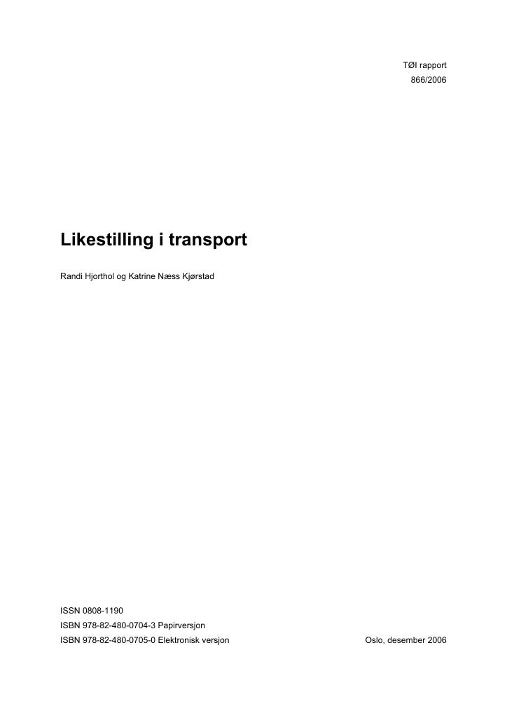 Forsiden av dokumentet Likestilling i transport