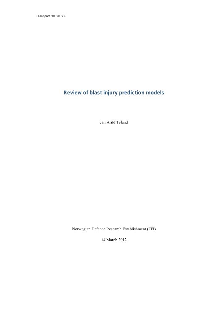 Forsiden av dokumentet Review of blast injury prediction models