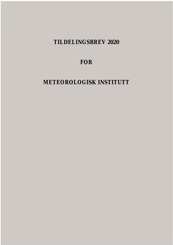 Forsiden av dokumentet Tildelingsbrev Meteorologisk institutt 2020