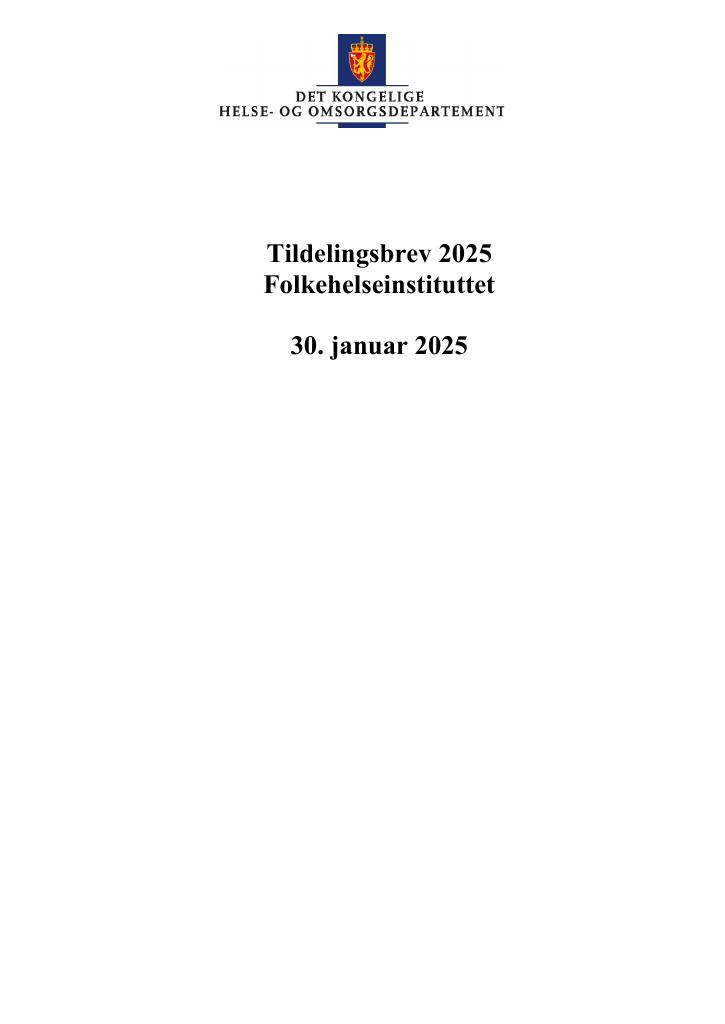 Forsiden av dokumentet Tildelingsbrev Folkehelseinstituttet 2025