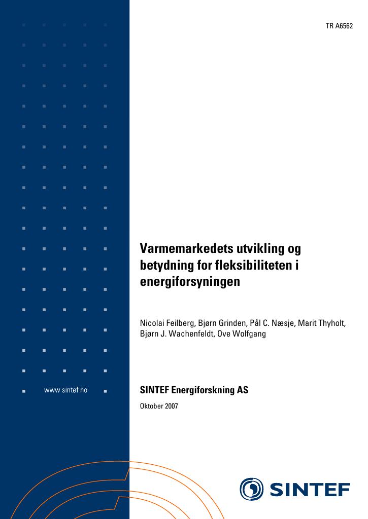 Forsiden av dokumentet Varmemarkedets utvikling og betydning for fleksibiliteten i energiforsyningen