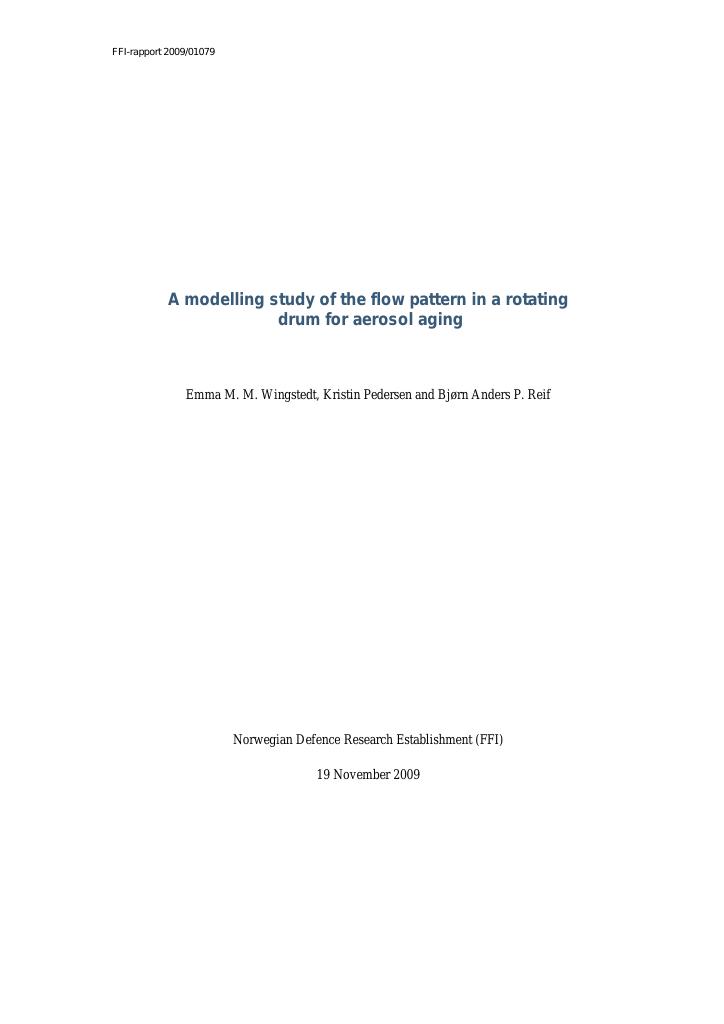 Forsiden av dokumentet A modelling study of the flow pattern in a rotating drum for aerosol aging