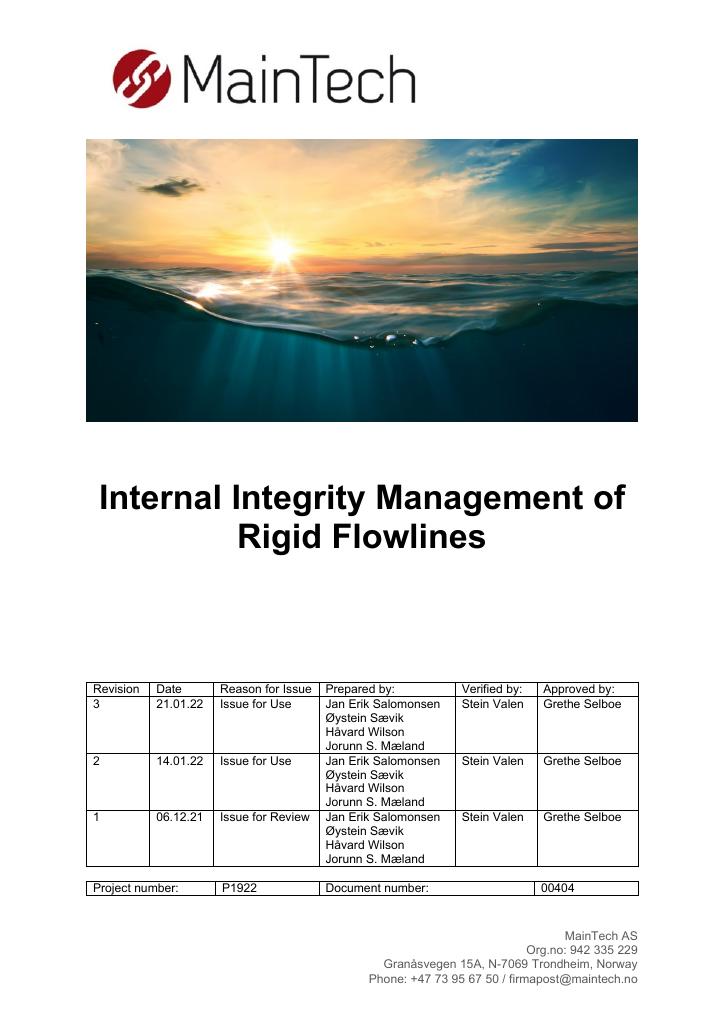 Forsiden av dokumentet Internal Integrity Management of 
Rigid Flowlines