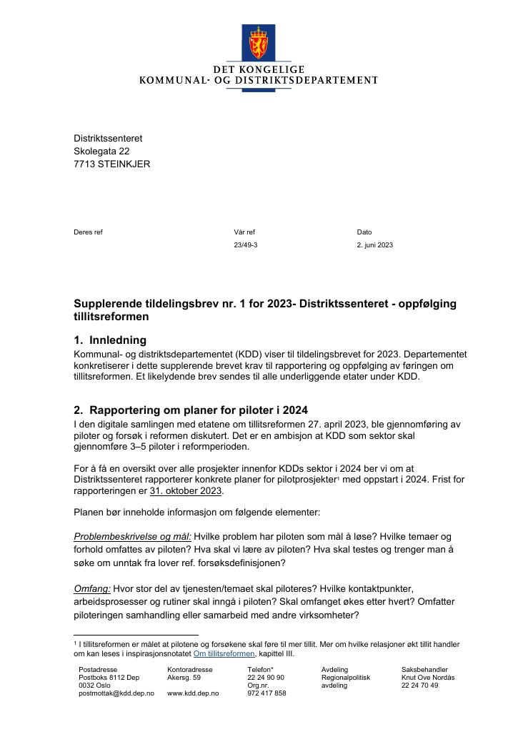 Forsiden av dokumentet tillegg 1 (pdf) 2023