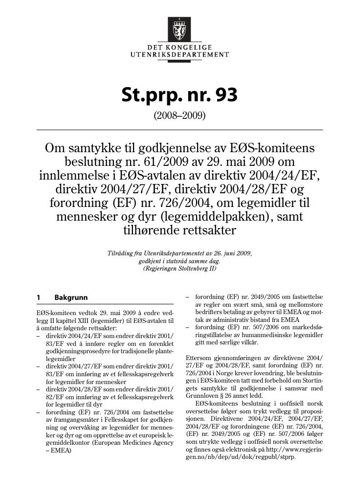 Forsiden av dokumentet St.prp. nr. 93 (2008-2009)