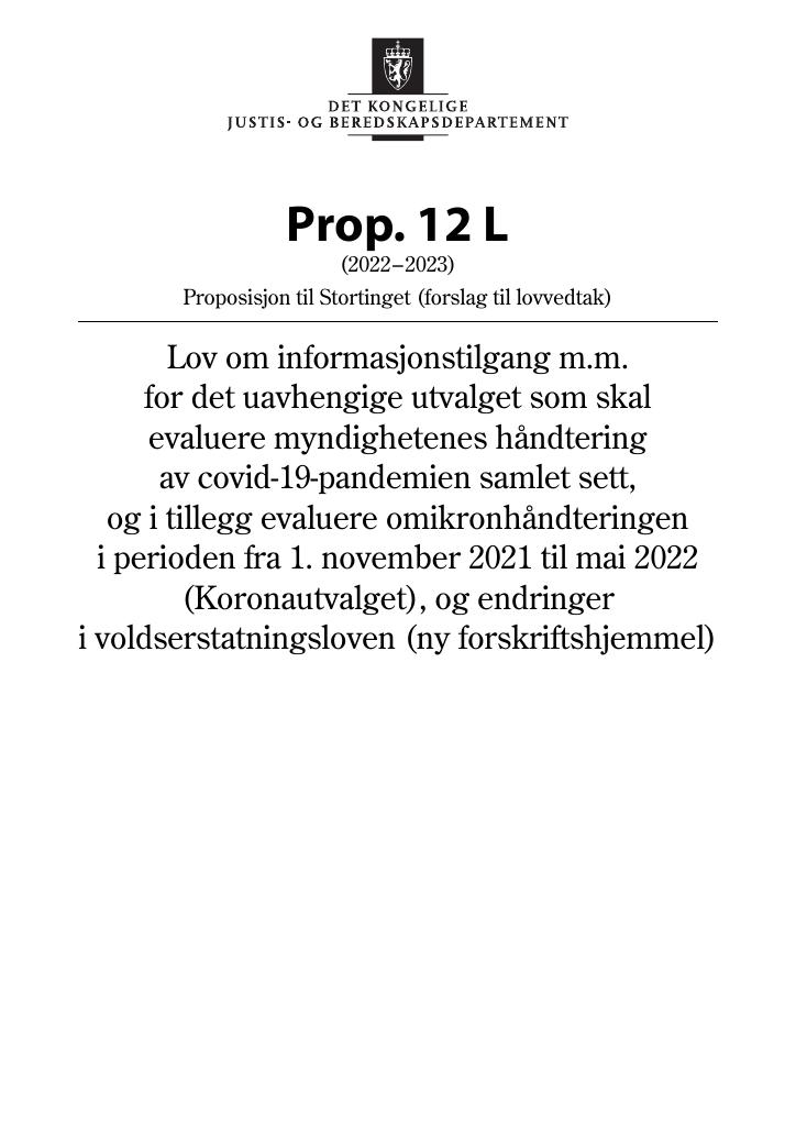 Forsiden av dokumentet Prop. 12 L (2022–2023)