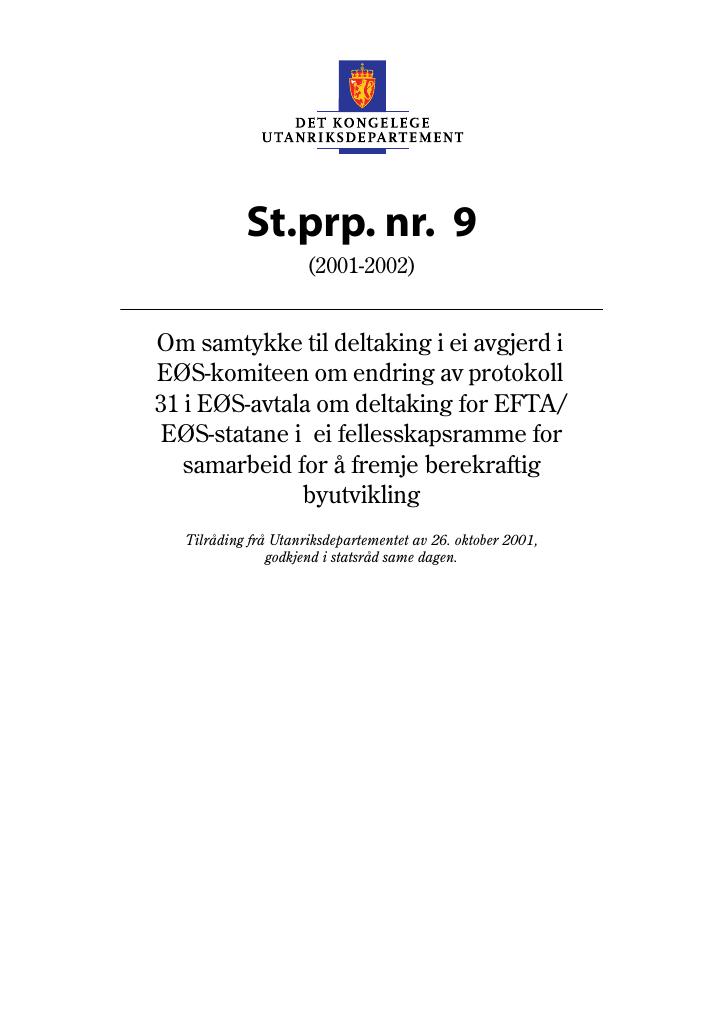 Forsiden av dokumentet St.prp. nr. 9 (2001-2002)