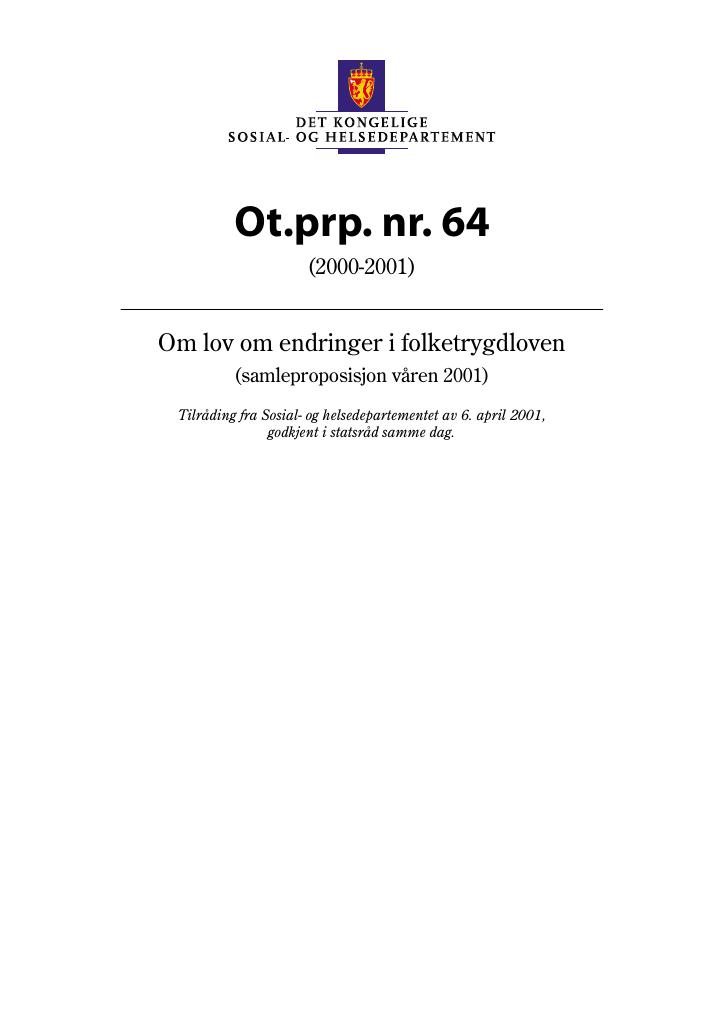 Forsiden av dokumentet Ot.prp. nr. 64 (2000-2001)